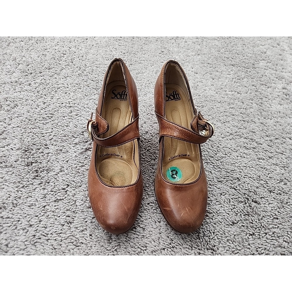 Söfft Comfort Heels Pumps Shoes Womens 8 Brown Leather Buckle Strap Classic